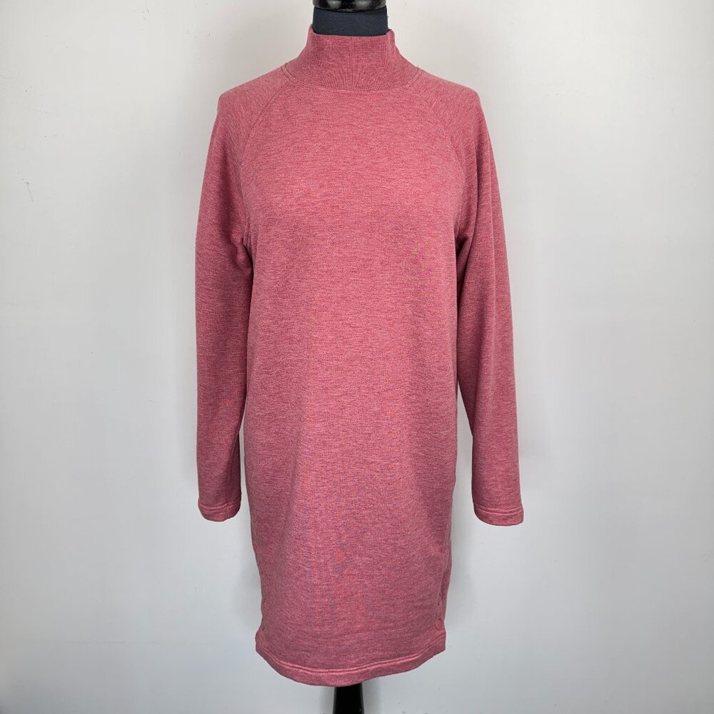 Hyba Reitmans Pink Mock Neck Sweatshirt Dress L Heathered Tunic Snap Cuff Fleece